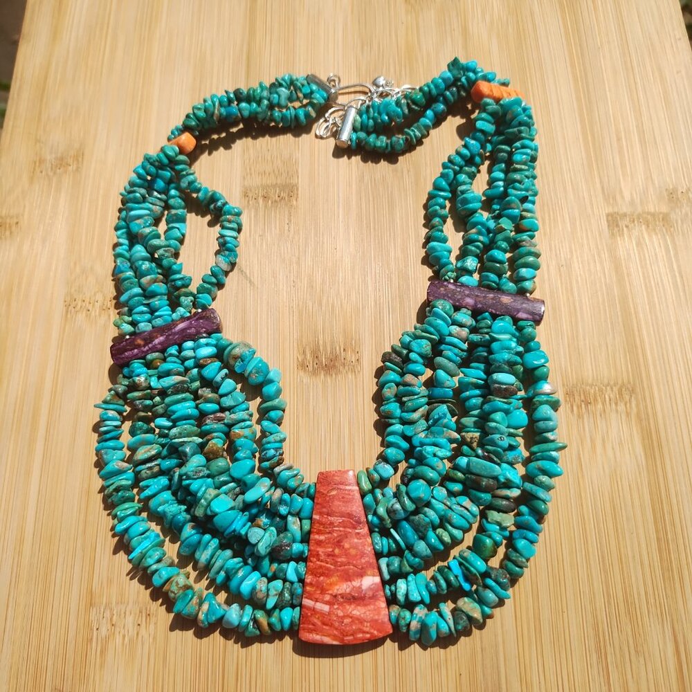 Jay King DTR mine finds Turquoise spiny oyster Statement necklace 925 Sterling S - Picture 8 of 16